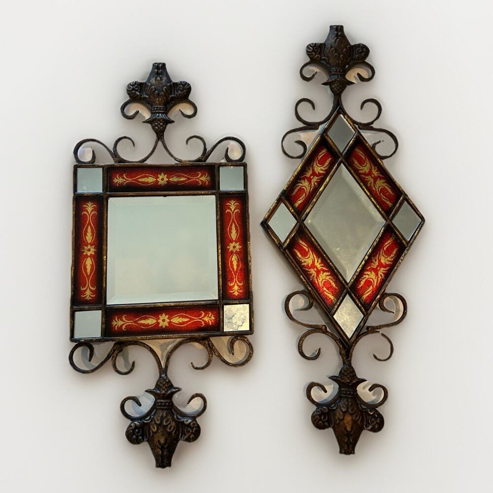 Vintage Ornate Spanish Style Wall Mirrors Beveled Glass